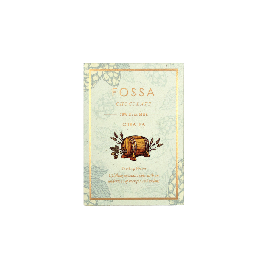 Fossa Chocolate Citra IPA bar — craft beer-inspired artisan chocolate, S&L; Imports