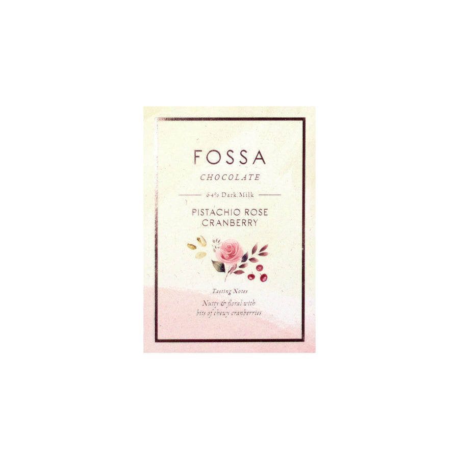 Fossa Chocolate Pistachio Rose Cranberry bar — artisan chocolate Australia S&L; Imports